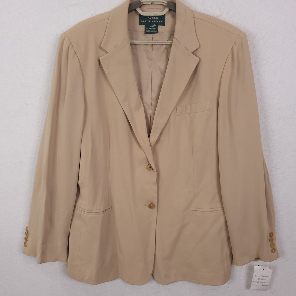 Lauren Ralph Lauren Blazer Women 16 Beige Professional Two Button Career Jacket